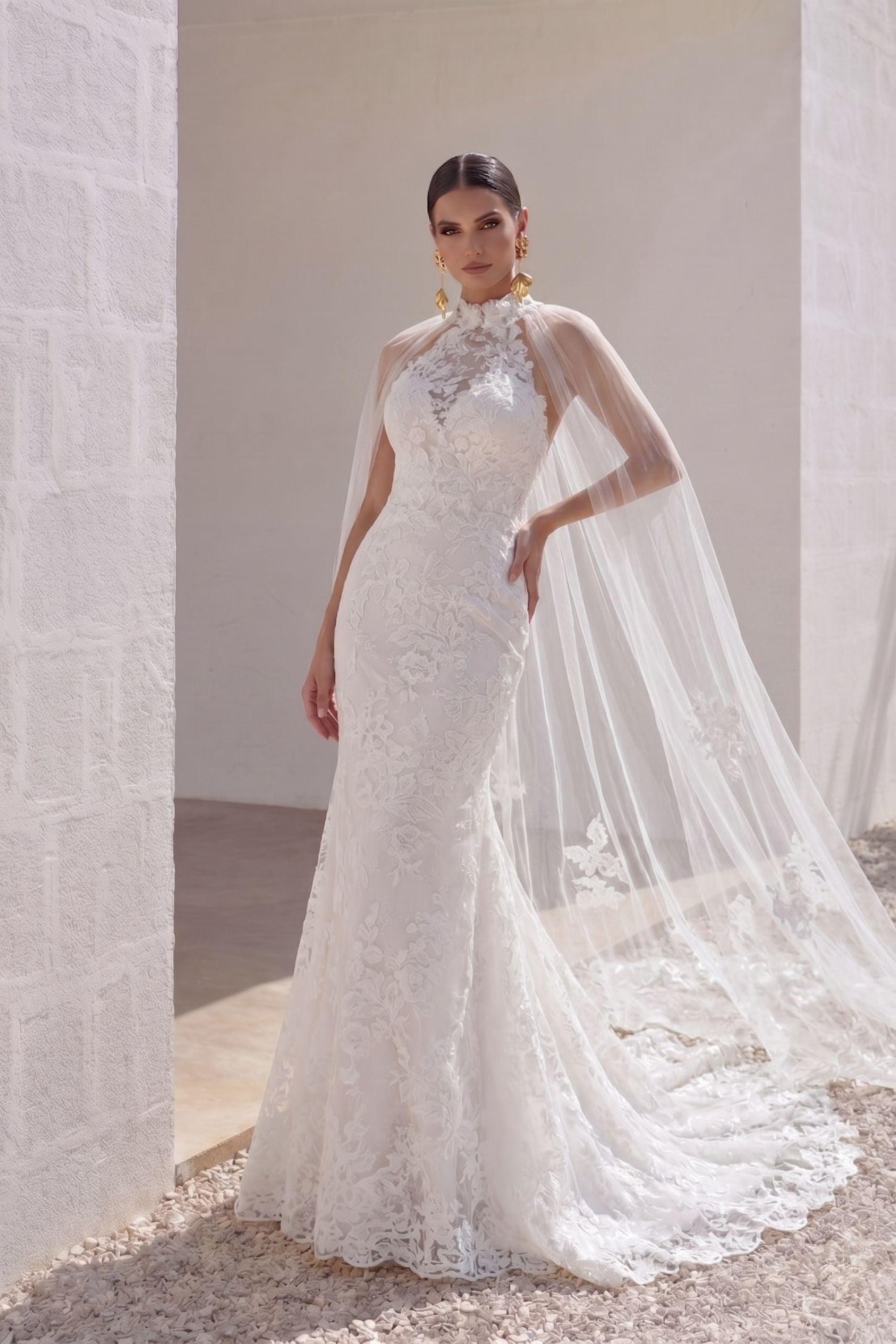 Trumpet-Mermaid Sweep-Brush Train Lace Tulle Wedding Dress CW3147 - 45 Days / As Picture:Ivory/Sand / US0-UK2-EUR30 - COCOMELODY